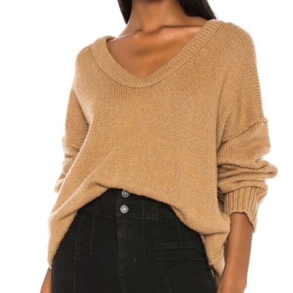 NEW FREE PEOPLE Brookside Oversized Sweater, Desert Camel - M - Picture 2 of 12
